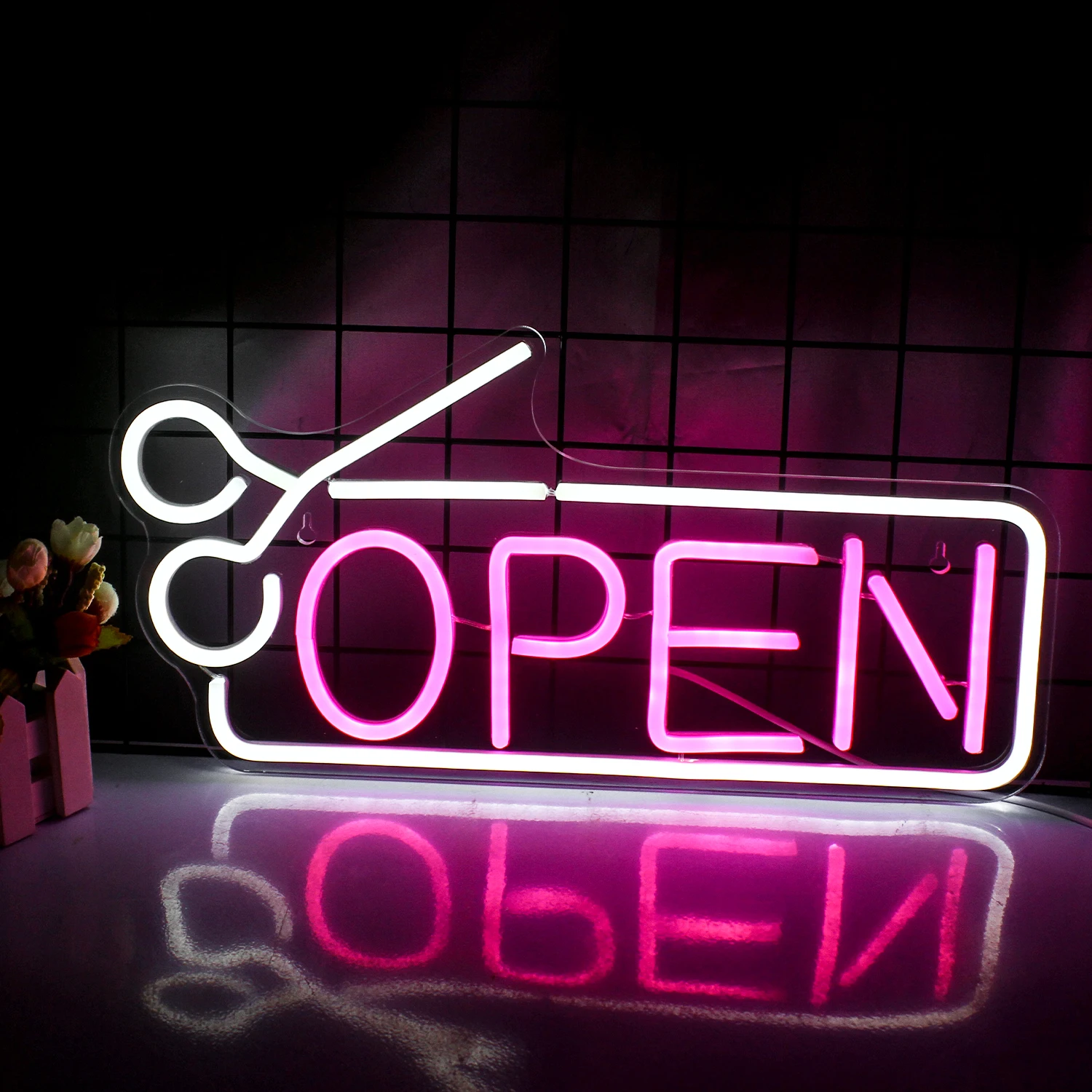 Open Neon Sign Hair Salon Pink White LED Sign USB Powered Neon Light with Switch for Store Window Business Display Open Neon masil набор шампунь и маска для восстановления волос 38 seconds salon hair set