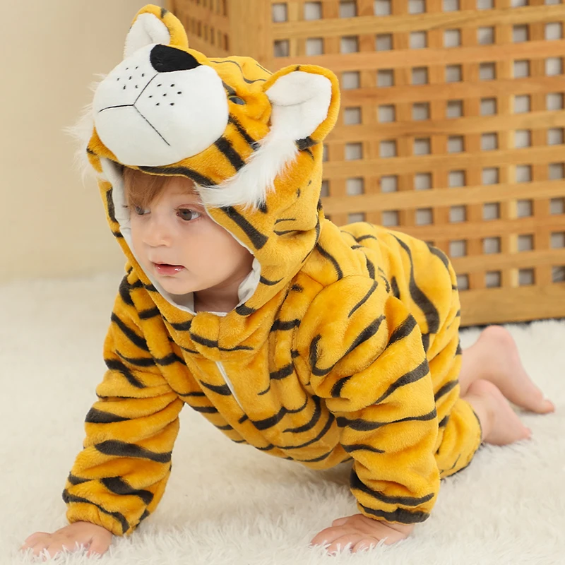 Baby Flannel Animal Hooded Romper 2
