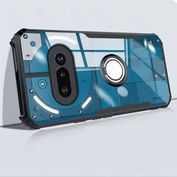 Deluxe Shockproof Acrylic Transparent Back Cover - Thin and Light Shell for Nothing Phone 4A (Stand Black)