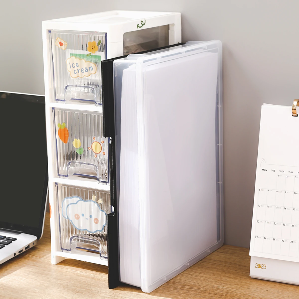 Storage box WORTHBUY Transparent Plastic Storage Box For A4 Paper Large Capacity Office Supplies Organizer Multifunctional Desktop Storage