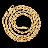 2 pièces mode 18K or 4MM corde torsadée chaîne collier Bracelets ensemble de bijoux pour homme femmes cadeau de vacances accessoires de mariage fête 2