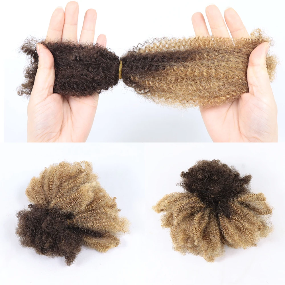 Ombre Blonde Afro Kinky Curly Bulk Human Hair for Braiding Brown Crochet Braiding Hair Extensions Locks for Braids No Weft