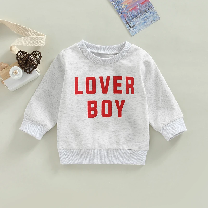 Toddler Infant Baby Girl Boy Valentine's Day Outfit Cute Letter Print Sweatshirt Top Crewneck Pullover Valentines Clothes