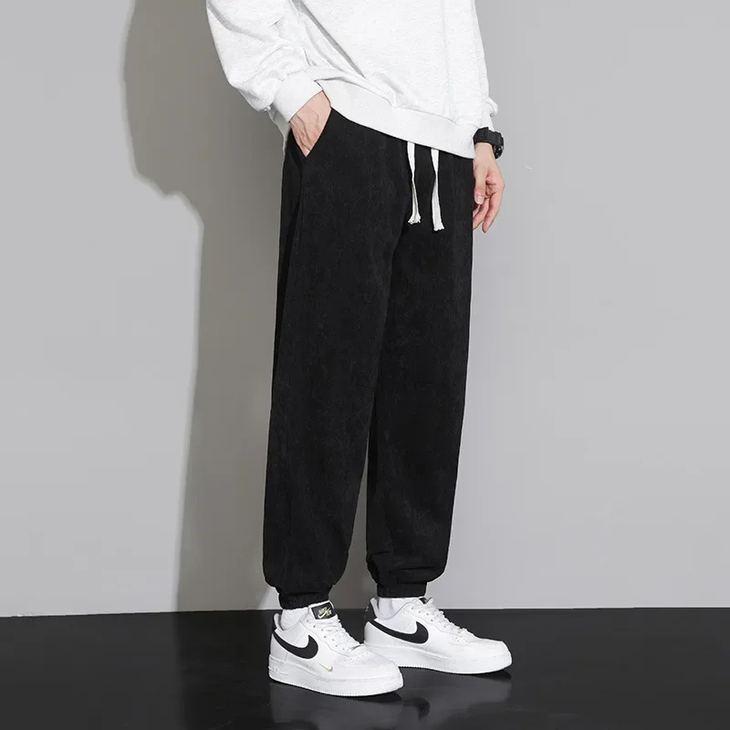 Men's Corduroy Harajuku Pants Loose Fit Trendy Spring Autumn Skateboard Sport Long Trousers Comfortable Casual Loose Leggings