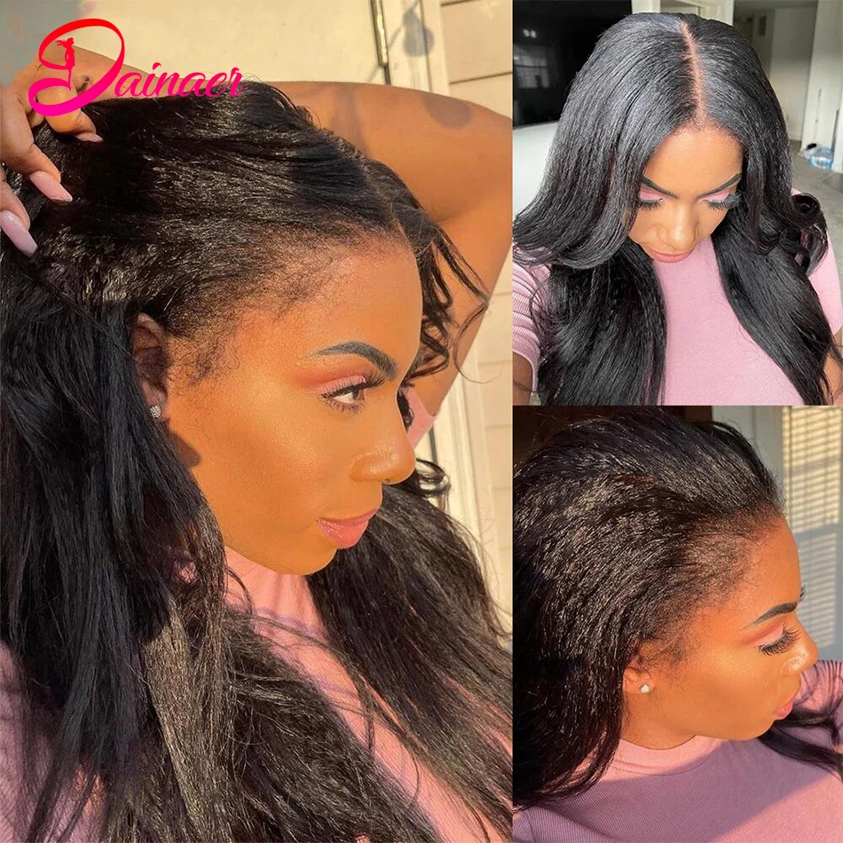 Brazilian Kinky Straight Human Hair Bundles Closure 4X4 13x4 Lace Frontal Remy Yaki Straight human hair bundles