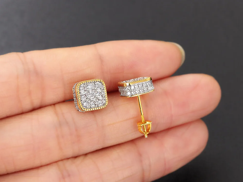 Iced Out Zirkonia Ohrstecker Für Männer Hiphop Gold Farbe Überzogene Männliche Earing Mode Punk Schmuck Geschenk Glänzende Accessoires OHE001 – Detail 9