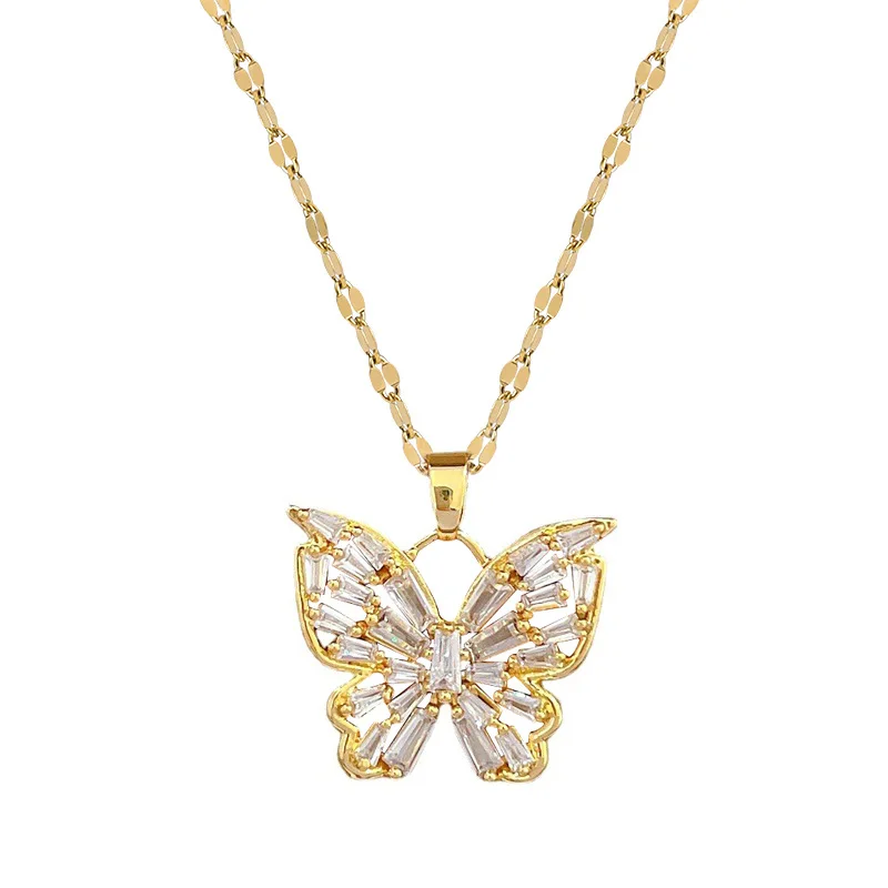 Women's Fashion Jewelry Cubic Zircon Gold Butterfly Pendant