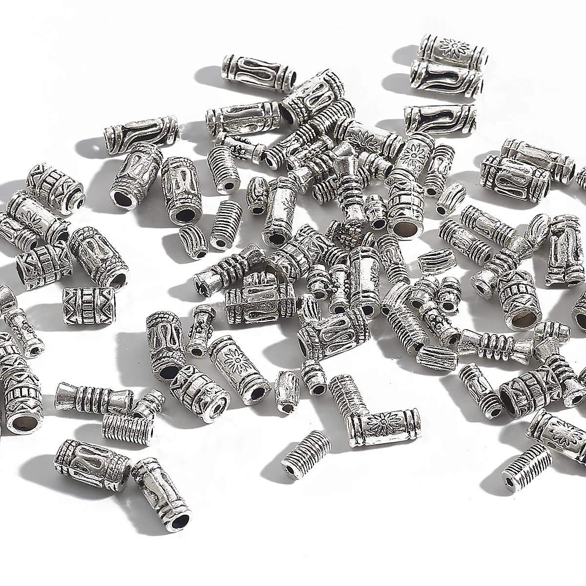 Set of 50/100 Vintage Silver-Tone Alloy Beads and Charms