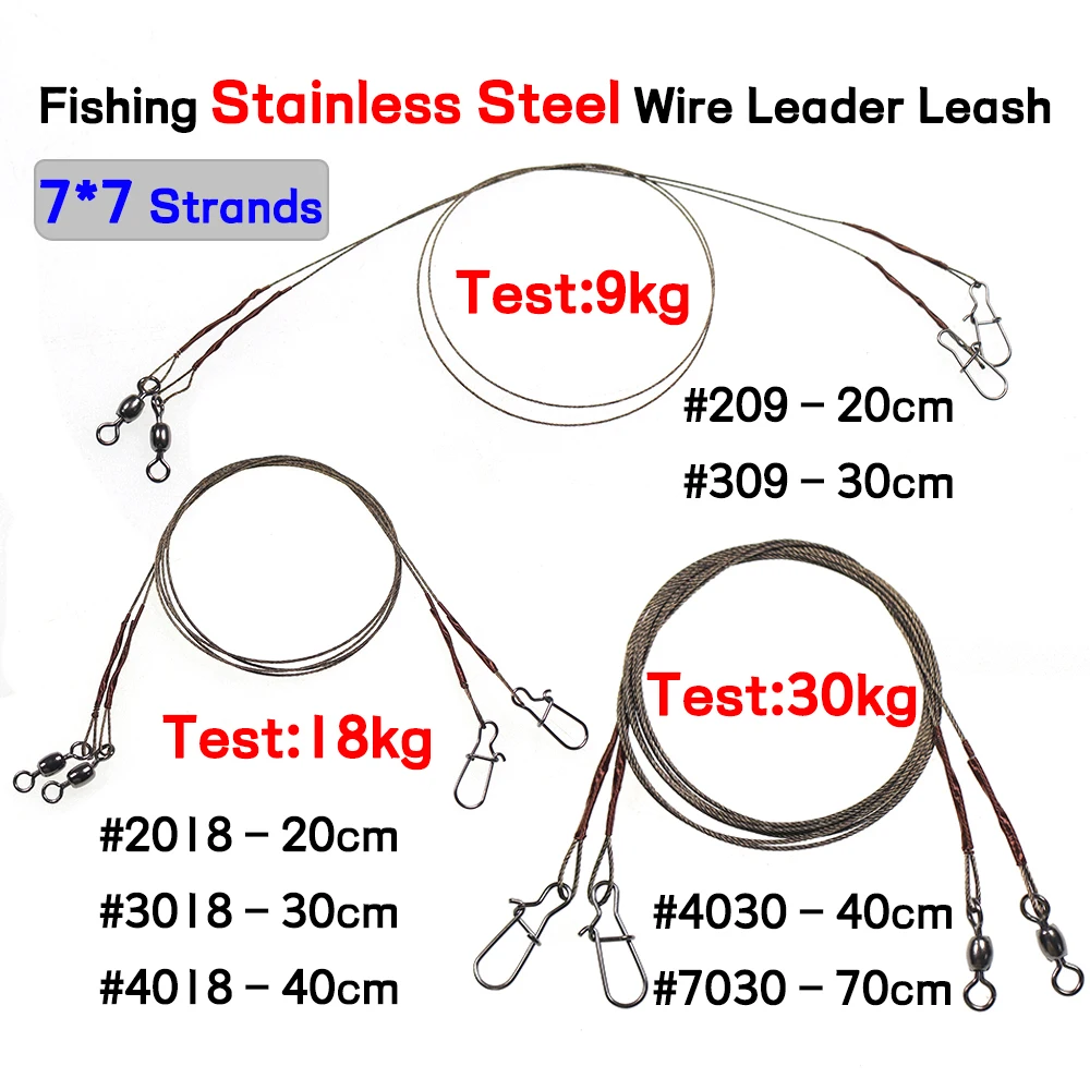 Lionriver Fishing Anti-bite Leash Titanium Fishing Leader Line 7*7  Stainless Steel Wire With Rolling Swivel Quick Change Clip