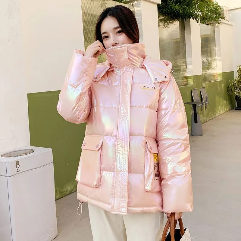 2023 New Women Padded Winter Jacket Female Bright Face No Wash Parkas Loose Hooded Outwear Shortie Leisure Time Overcoat