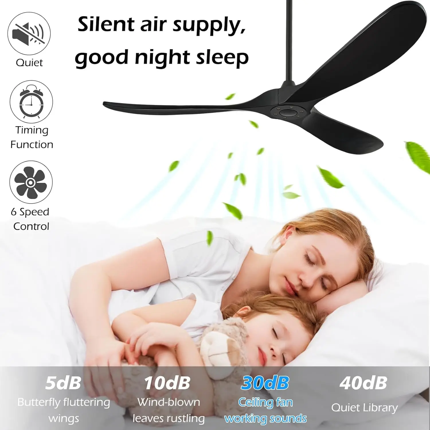 Ceiling Fans Without Lights, 3 Blades Wood Ceiling Fan with No Light by Remote