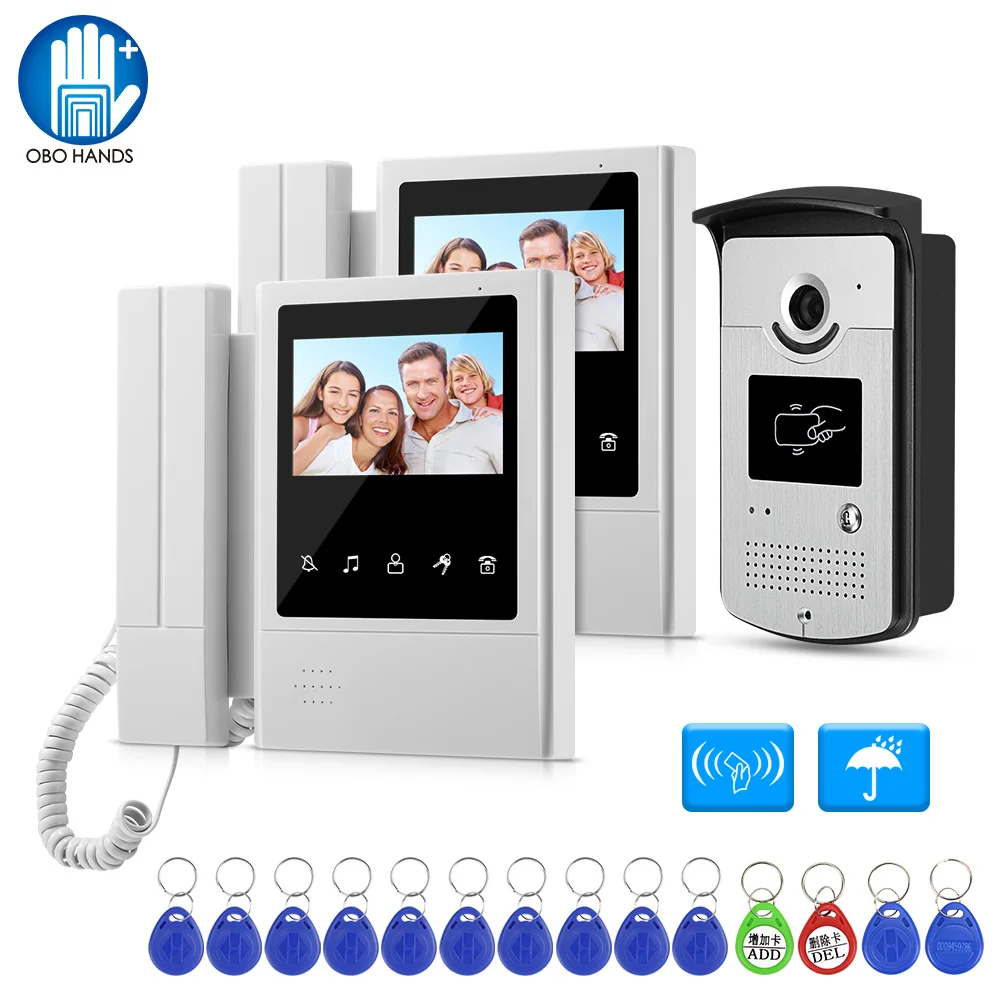 rfid-video-doorbell-doorphone-home-intercom-system-2-monitors-43inch-handheld-color-screen-ir-night-vision-camera-card-unlock