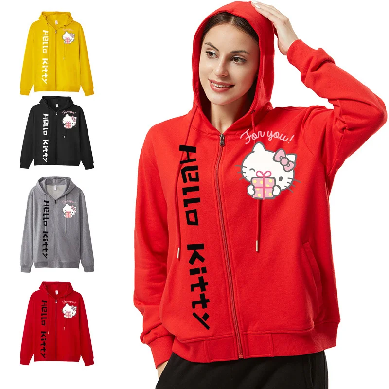 

Женская куртка на молнии, свитер с капюшоном, Женская куртка Hello Kitty, Униформа команды, подарок на день рождения