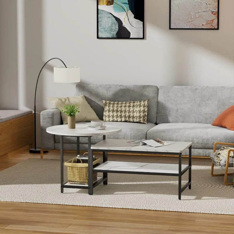 Coffee Table, White Modern Coffee Tables for Living Room, Detachable 2 Small Coffee Tables, Faux White Marble 2