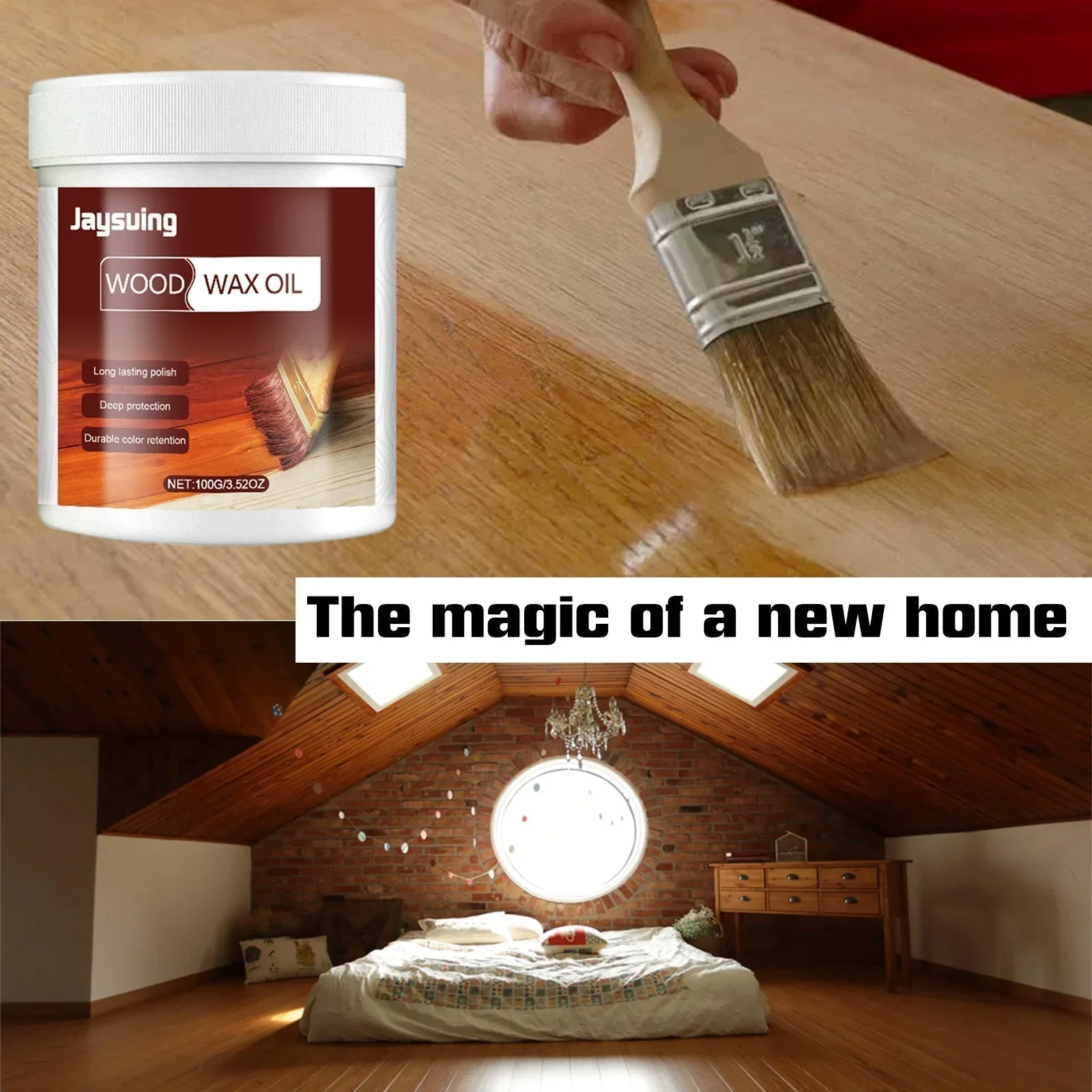 Wood Cleaner & Polish Wax 100g Floor Wood Cleaner with Brush Furniture Anti Corrosion Polishing Aent Was