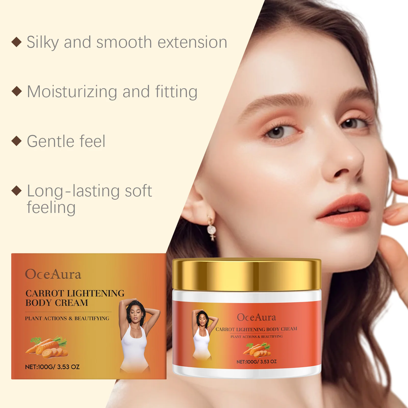 Crema per il corpo alla carota Dissolvenza Macchie scure Schiarente alla melanina Schiarente per la pelle Anti Acne Levigante Antiossidante Lozione per il corpo idratante 6