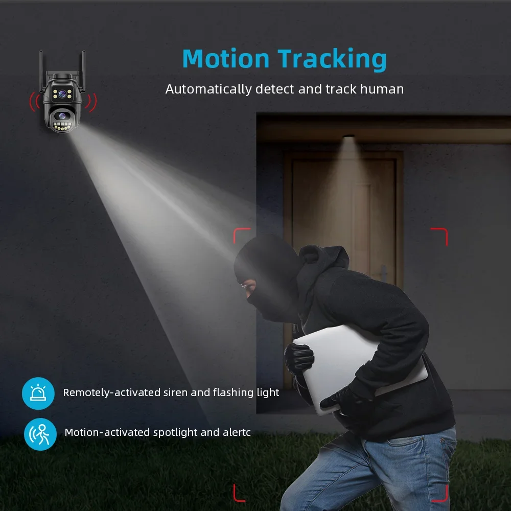 4K 8MP HD Wifi PTZ Camera Outdoor 4MP Dual Lens Dual Screen AI Auto Tracking IP Camera CCTV Audio Video Surveillance P2P iCSee 5