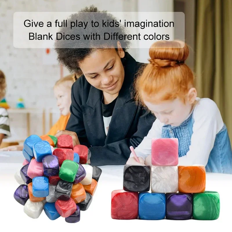 New 48pcs Acrylic Six-sided Blank Dice 16mm Color Pearl Pattern Round Role DIY Games Printing Dices Funny Board Games Accessory