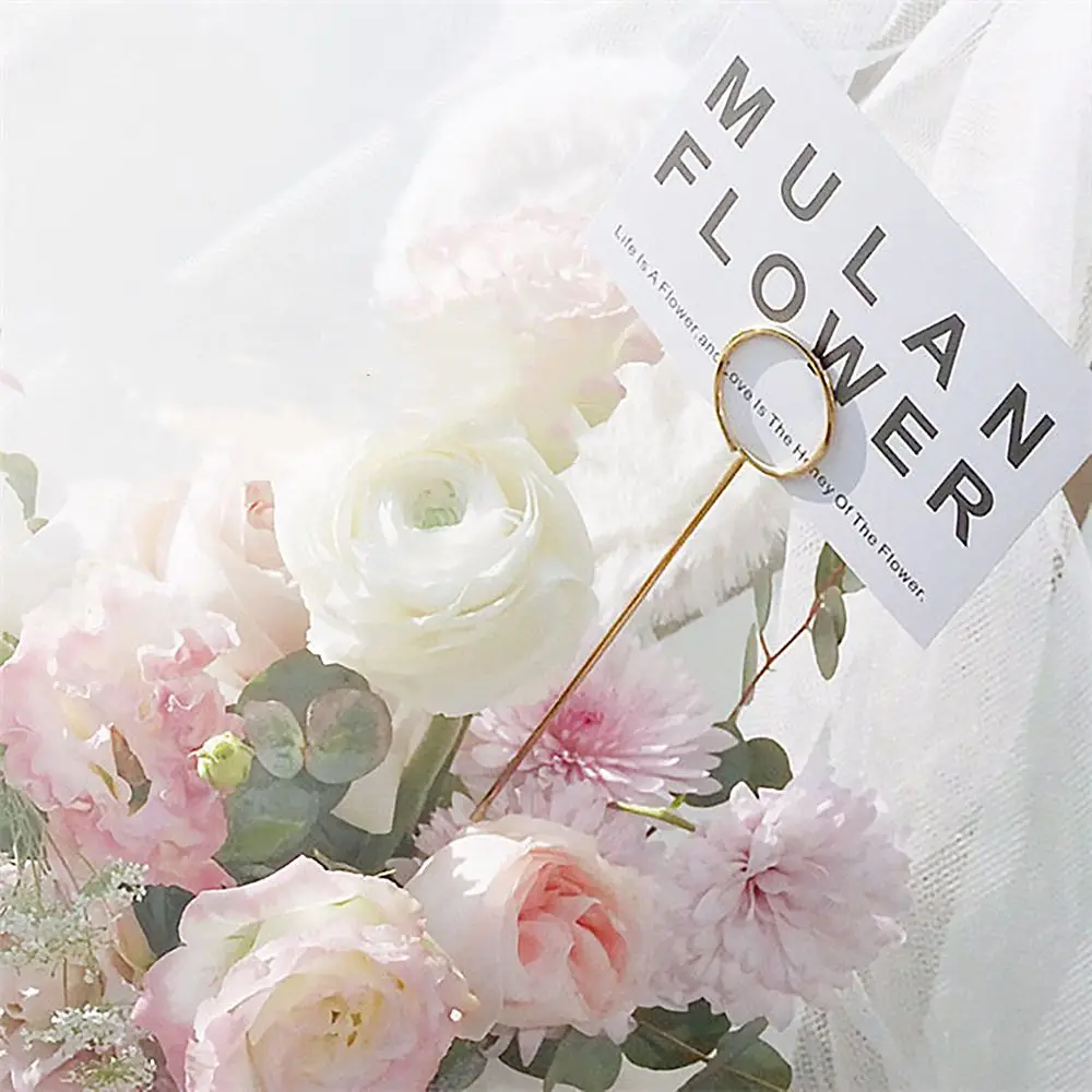10PCS Metal Gold Flower Bouquet Card Holder Stick Cake Card Stick Clips Wrapping Wedding Party DIY Handmade Gifts Supplies flower bouquet card holders