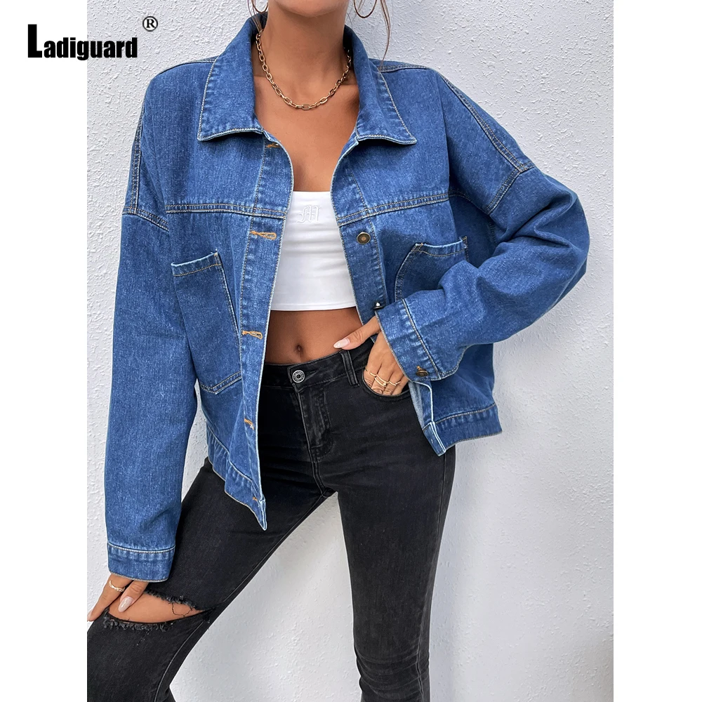 

Women Long-sleeved Fashion Denim Jackets 2023 Single Breasted Tops Women's Stand Pocket Demin Jacket Lepal Collar Jean Outerwear