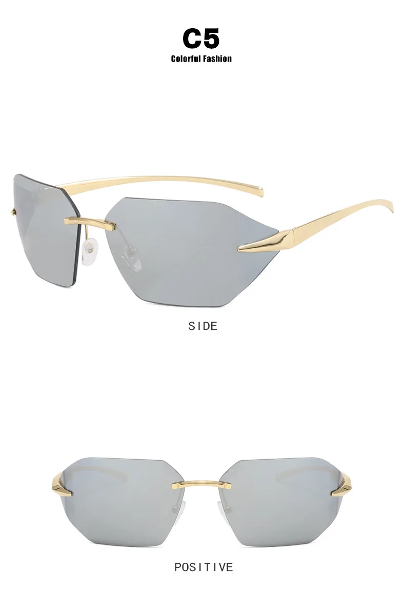 Luxus Marke Designer Randlose Metall Bein Trendy frauen Sonnenbrille Designer Marke Männer Sonnenbrille Reise Party Stick Brillen UV400 – Detail 12