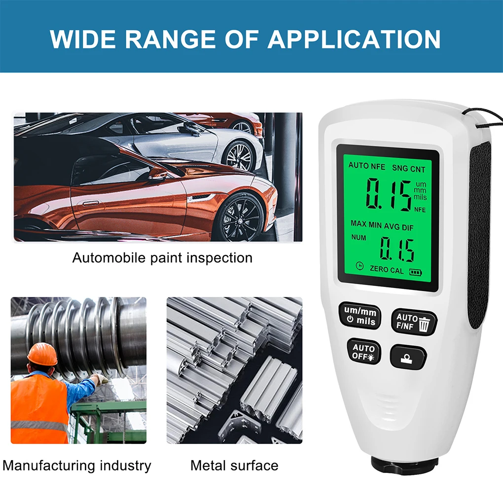Probe Car Paint Device Thickness Gauge Electroplate Tester Meter Portable High-precision LCD Digital Measuring