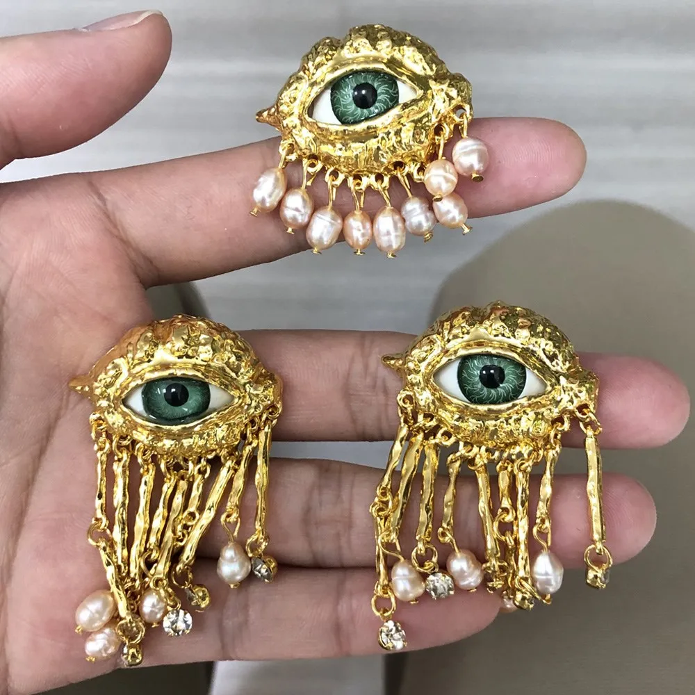 Women Vintage Eyes of Demon Earring Ring Cosplay Exaggerated Trendy Earrings Style Imitated Pearl Girls Delicate Tassels Jewelry