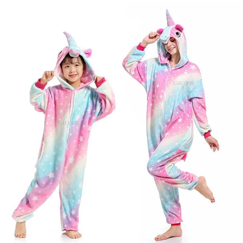 Cute Cartoon Panda Pajamas Winter Kigurumi Onesies Hooded Adults Women Animal Unicorn Nightie Fleece Sleepwear Overalls Jumpsuit