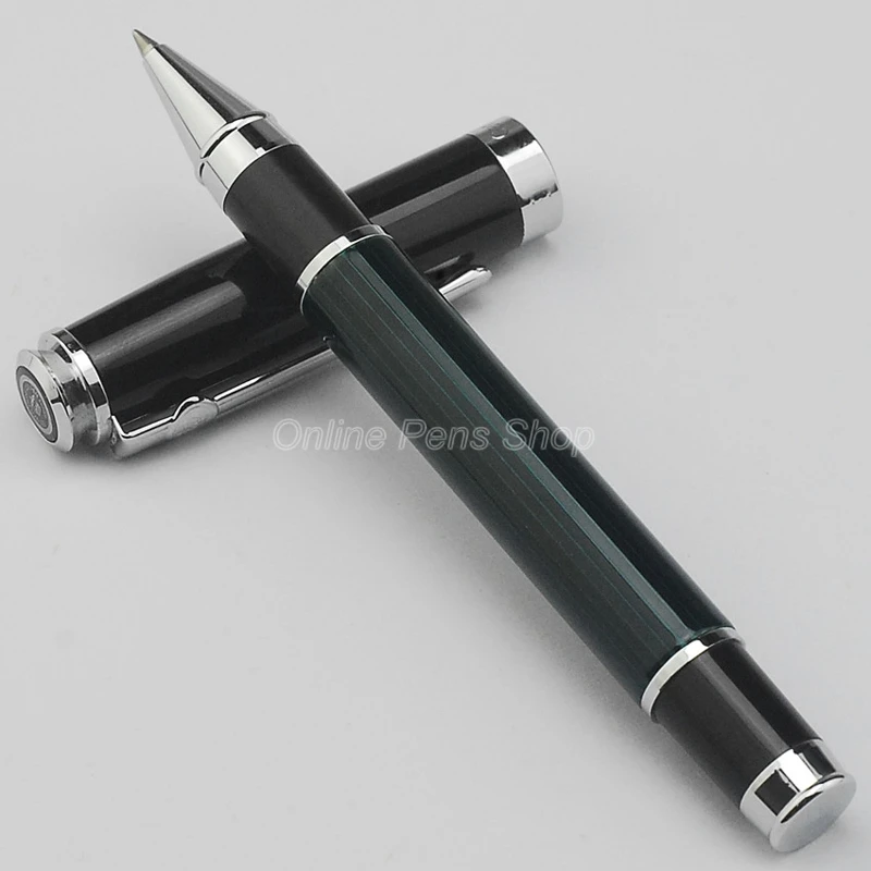 Duke Metal Green & Silver Vertical Line Carbon Fiber Roller Ball Pen Professional Writing Pen DRP026