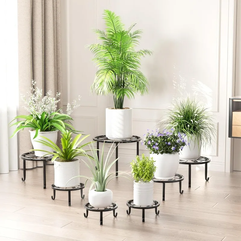 7 Pack Metal Plant Stands for Outdoor Indoor Anti-Rust Iron Flower Pot Stands Outdoor Plant