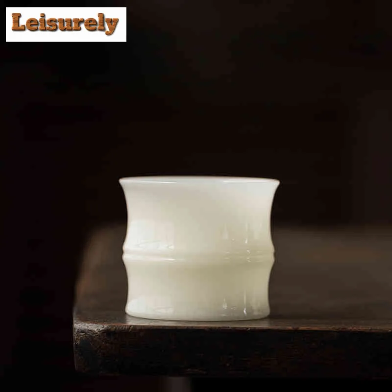 Pure Jade Porcelain Bamboo Joint Teacup Luxury Tea Bowl Water Jug Tea-tasting Smelling Cup Chazhan Master Cups Teaset Ornaments