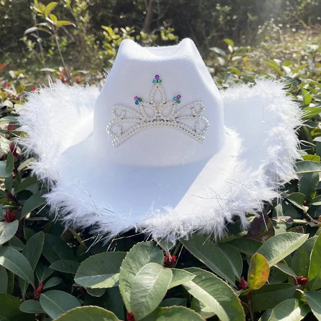 Western Decor Cowgirl Costume White Cowboy Hat Men Feather Crystal