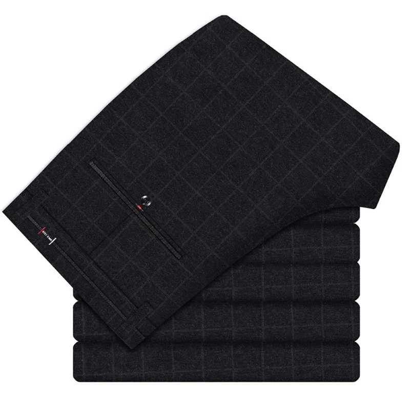 Casual Pants Autumn New Men's Slim Plaid Casual Pants Fashion Soft Stretch Business Work Trousers Gentleman Brand Clothes Black Blue