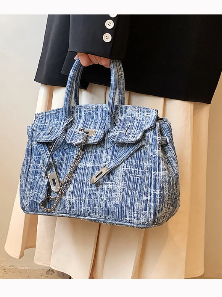 

Denim Vintage Women's Handbag Fashion Popular Messenger Bags For Ladies Large Capacity Crossbody Top Sale Bags Chains Square Bag