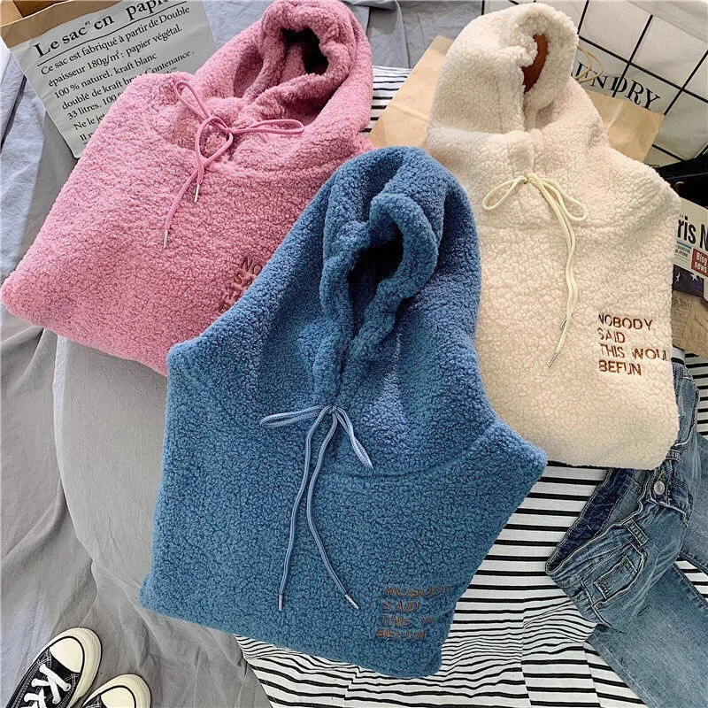 DressLamb Cashmere Sweater For Women'S Loose, Casual, Lazy Style, Autumn And Winter Plush, Thickened Insulation, Hooded