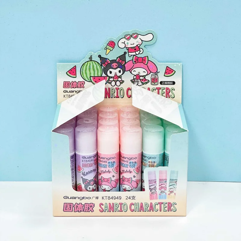 24PCS/LOT KAWAII SANRIO KUROMI 멜로디 CINNAMOROLL 솔리드 풀 건 스틱 DIY 도구 학생 수제 사무실 학용품