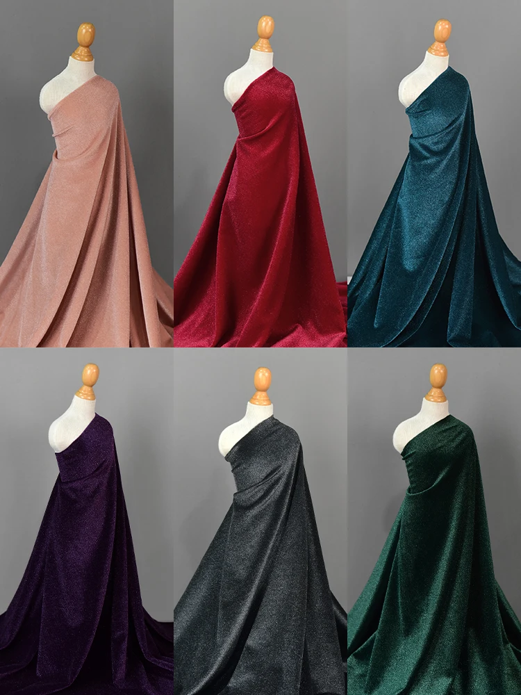 

Solid Color Glitter Velvet Fabric Bright Silk Soft Four Sided Elastic Drape Dress for Women Fabric Clothes for Sewing Material