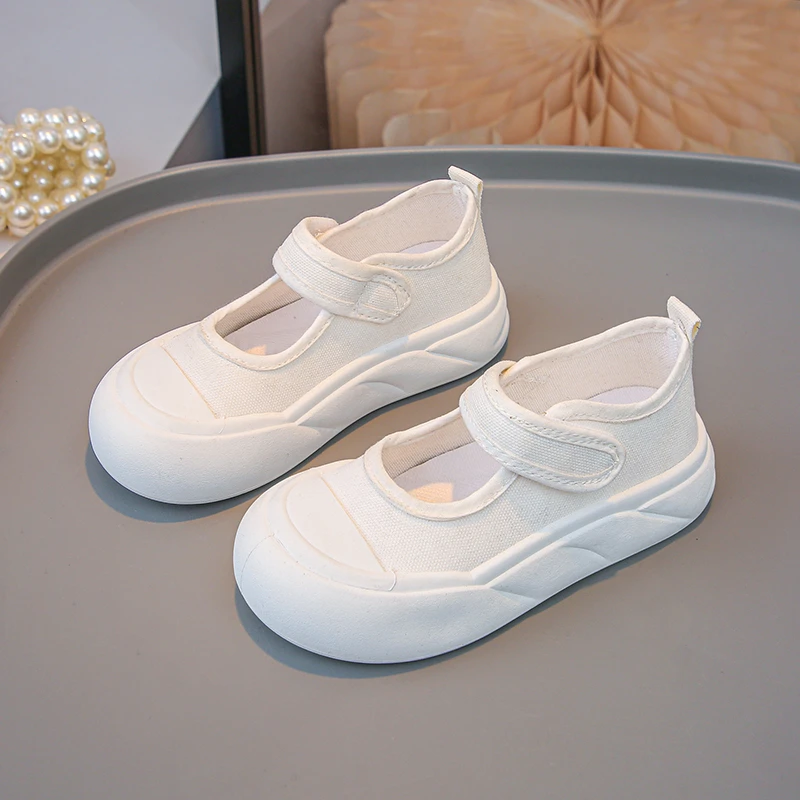 White Canvas Casual Shoes for Girls with Soft Sole