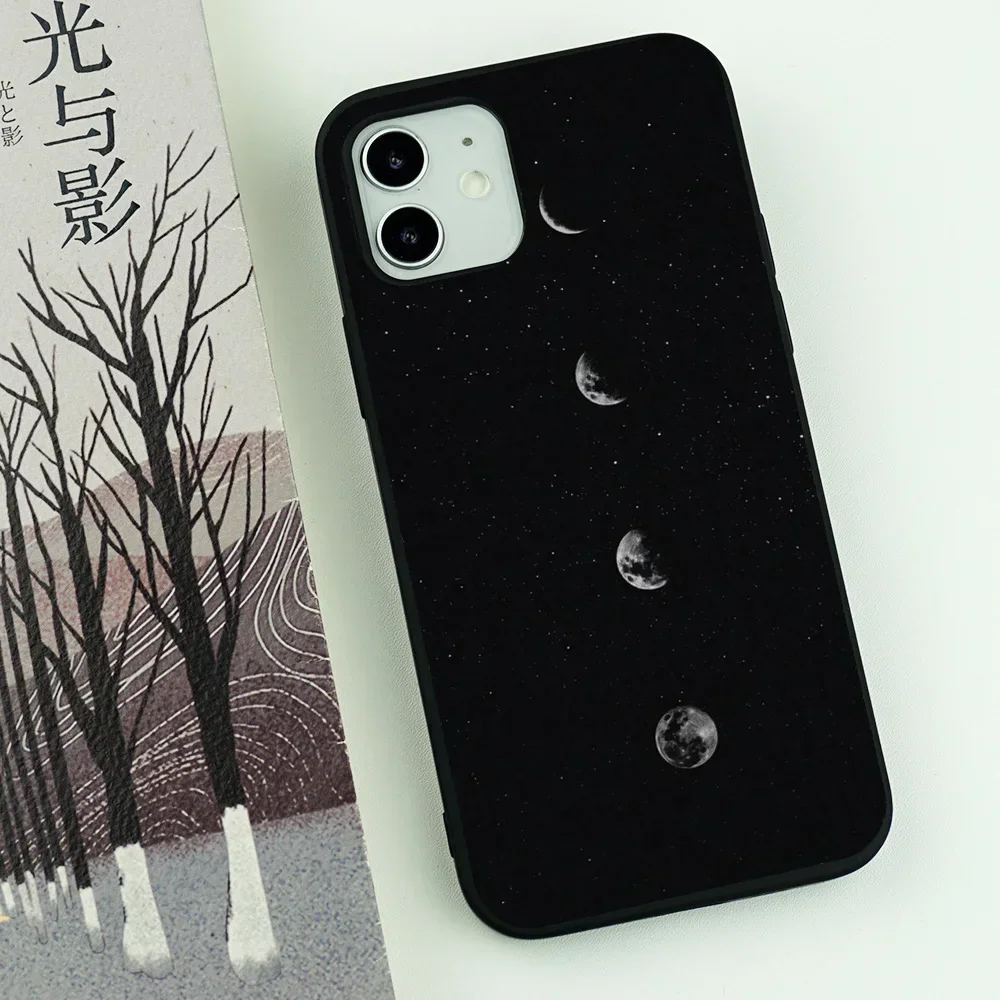 Moon Astronaut Cartoon Black Soft Silicone Phone Case Cover