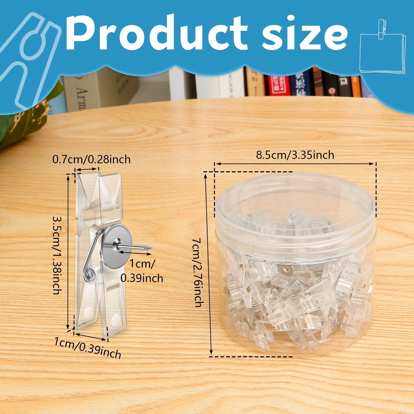 50Pcs 푸시 핀 클립 게시판 용 투명 압정 코르크 보드 사진 벽 장식 디스플레이 사무용품