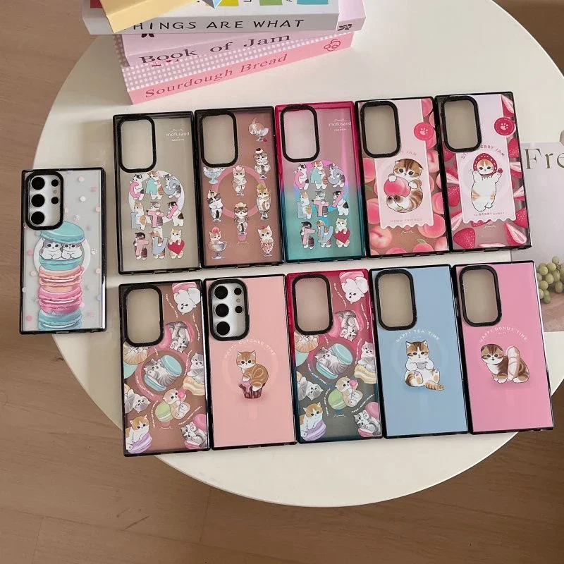 

Cute Dessert Cat Magnetic Case for Samsung Galaxy S22 Ultra S23 Ultra S24 Ultra S24 + Plus Cover Protective Shell