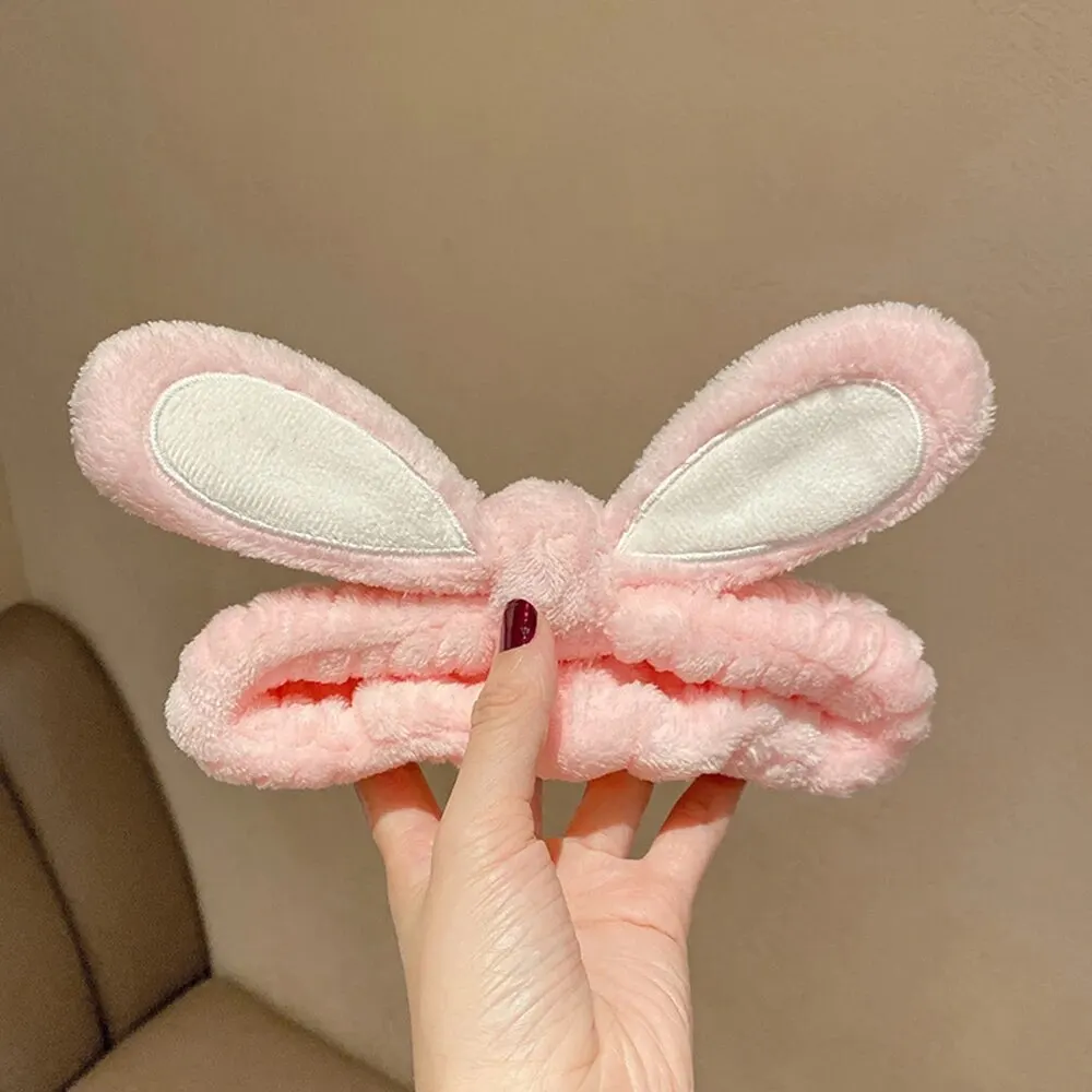 나비 헤어 밴드 플러시 머리띠, 페이스 워시 메이크업 토끼 귀 머리띠, 페이스 워시 페이셜 마스크 스킨 케어 메이크업 머리띠