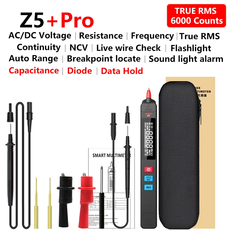 Bside Smart Digital Multimeter Dc Ac Voltmetro Rilevatore Di Tensione Capacità Ohm Hz Continuità Ncv Test Continuità Live Meter Z5