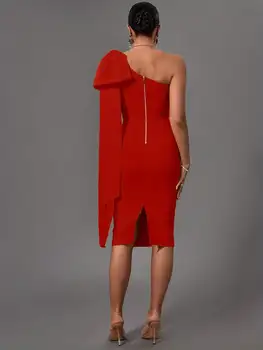 Bandage Dress Red Bodycon Dress Evening Party Elegant Sexy One Shoulder Birthday Club Outfit 2
