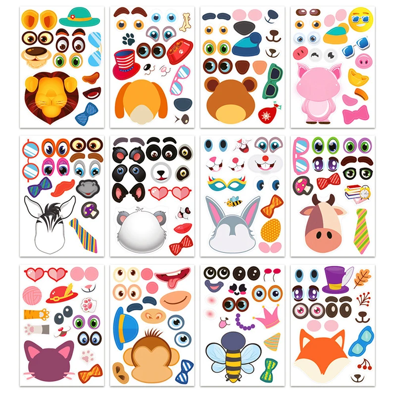 Animal Emoji Puffy Multicolored Stickers with Plastic Googly Eyes, 1 Sheet