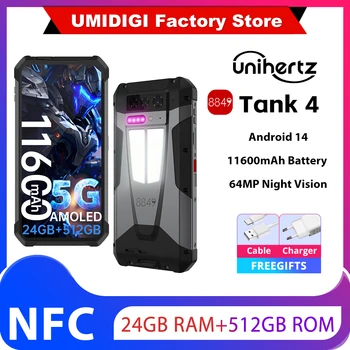 8849 Tank 4 Unihertz 5G robuste 24GB 512GB projecteur pour Smartphone 720P 100 Lumen 6.78 ''AMOLED Android14 11600mAh dimension 7300 1
