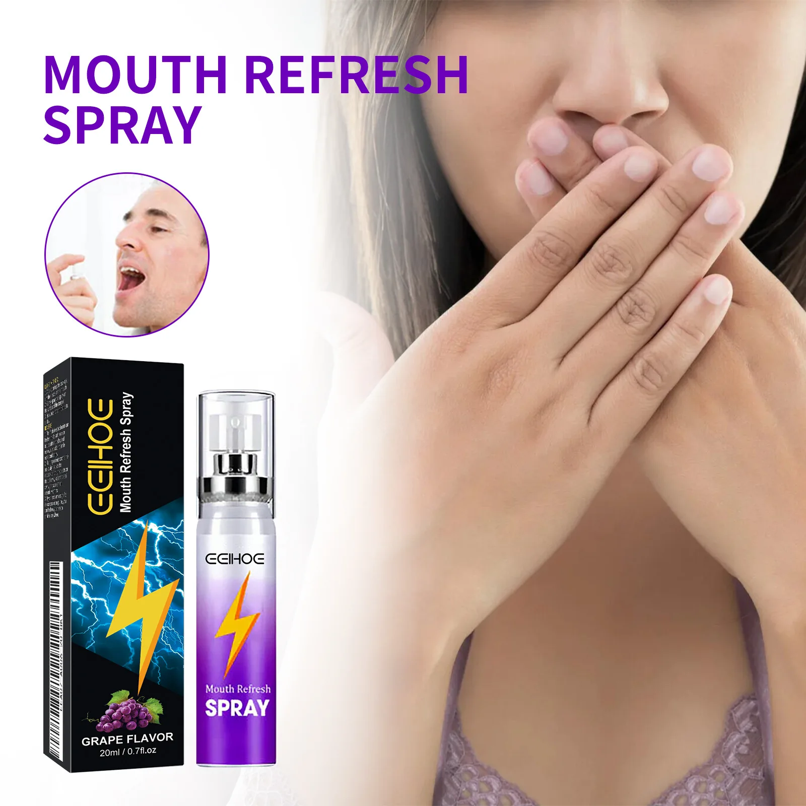Mouth Freshener Spray Oral Spray Remove Bad Smoke Breath Long Lasting Sweet Fruity Grape Flavor Portable Kissing Cleaning Spray