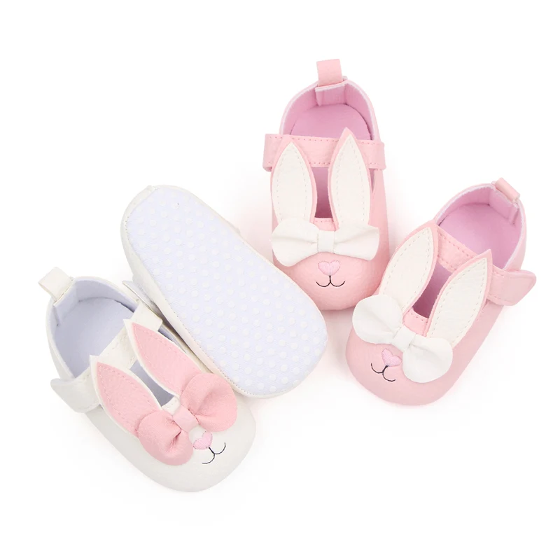 Baby Shoes Cute Bunny Ear Cartoon Design Baby Girl Mary Jane Walking Shoes for 0-18M Toddler Soft PU High Quality Cotton Sole