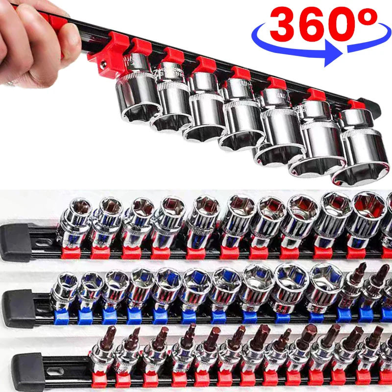 360° Swivel Adjustable Plastic Socket Organizer Universal Traight Rail Sockets Sliding Stand Sleeve Tool Home Wall Wrench Holder 360° Swivel Adjustable Plastic Socket Organizer Universal Traight Rail Sockets Sliding Stand Sleeve Tool Home Wall Wrench Holder