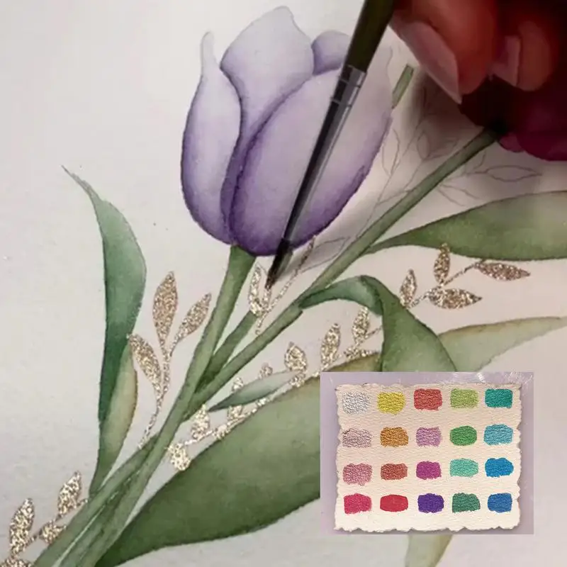 20 Colors Watercolor Paint Pigment Solid Pearlescent Metallics Glitter Gold Painting Nail Drawing Art Supplies For Artist